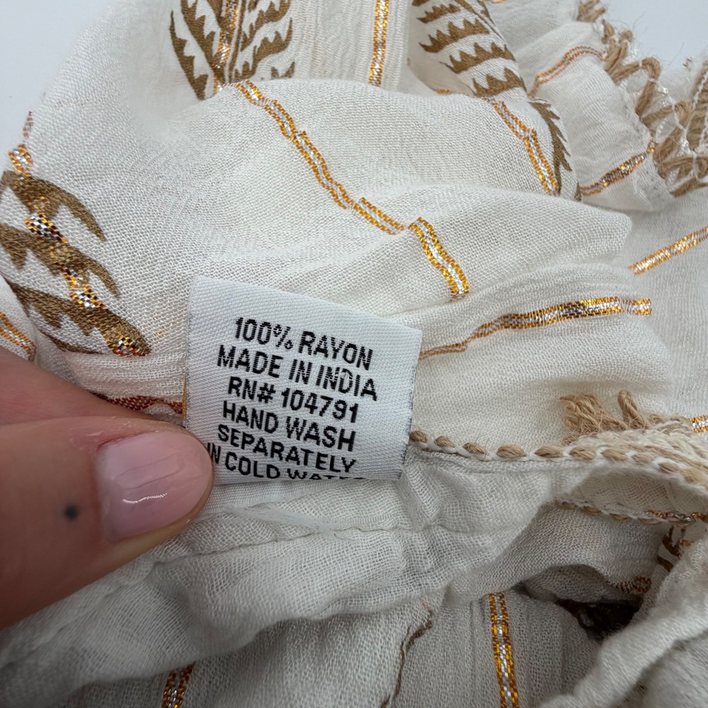 Ananta White‎ Gold Metallic Lurex Embroidered Boho Mini Dress S/M V-Neck Tassel - Picture 5 of 6